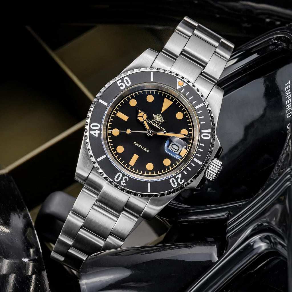 ADDIESDIVE Reloj de Cuarzo para Hombre de 41mm, Correa de Acero Inoxidable, Reloj de Buceo