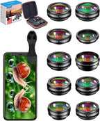 MIAO LAB Kit de lentes para cámara de teléfono 10 en 1, lente gran angular y macro+lente ojo de pez+lente teleobjetivo+filtro CPL/flujo/radial/estrella+lente caleidoscopio 3/6 para iPhone, Samsung