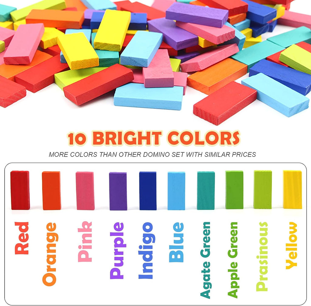WOOD CITY Juego de dominó de 1000 piezas para niños con 20 bloques adicionales, coloridos azulejos de dominó para construir, apilar, carreras, volar, dominó de madera con bolsa de almacenamiento y