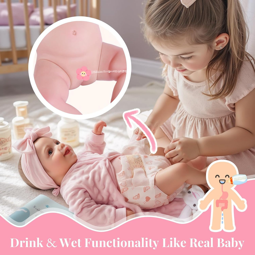 BABESIDE Drink and Wet Reborn Baby Dolls Girl - Muñeca de vinilo su...