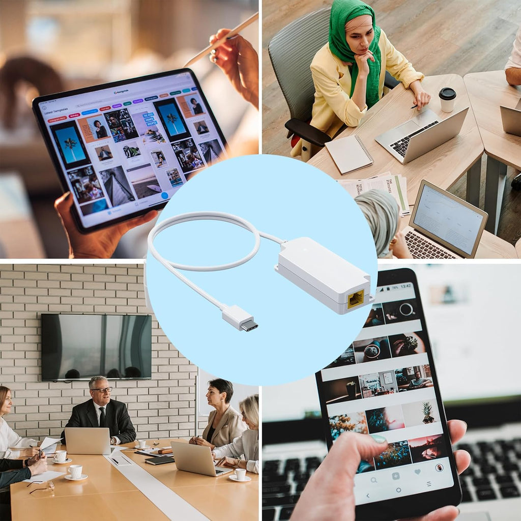 Gigabit PoE a USB C Converter, USB-C a Ethernet adaptador con 10W carga
