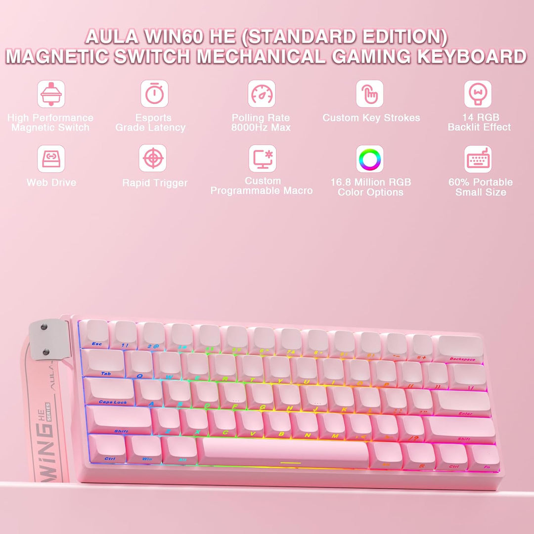Aula WIN60 HE - Teclado mecánico para juegos 60% con cable, interru...