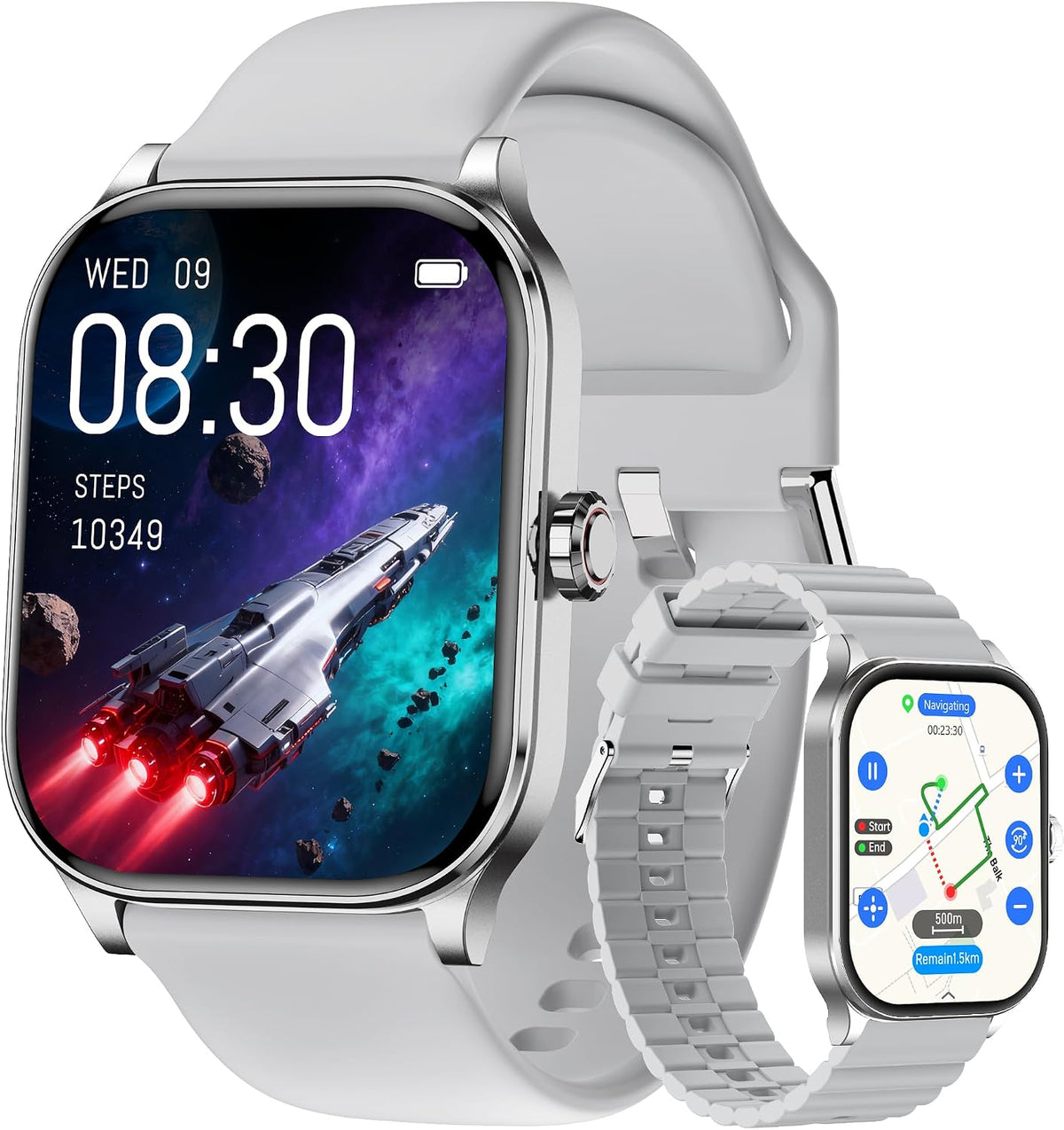 Reloj inteligente para mujeres y hombres, relojes inteligentes con GPS con frecuencia cardíaca, SpO2, monitor de sueño/estrés, más de 100 relojes deportivos de fitness, rastreador de actividad impermeable IP68 para teléfono Android/iOS (plata, 1.96