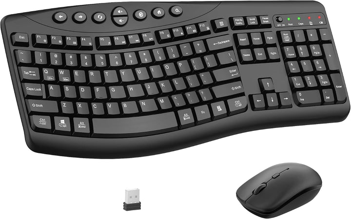 Combo de teclado y mouse inalámbricos, teclado curvo ergonómico sil...