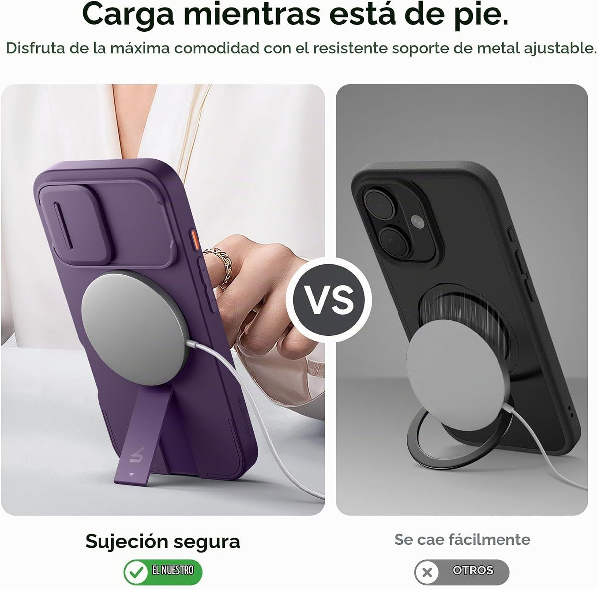 SURITCH Funda para iPhone 16 con cubierta magnética para cámara deslizante y soporte ajustable, compatible con MagSafe, funda con parachoques a prueba de golpes, cubierta protectora delgada de 6.1