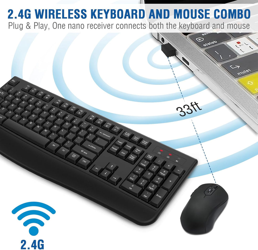Combo de teclado y mouse inalámbricos, EDJO 2.4G, teclado ergonómic...