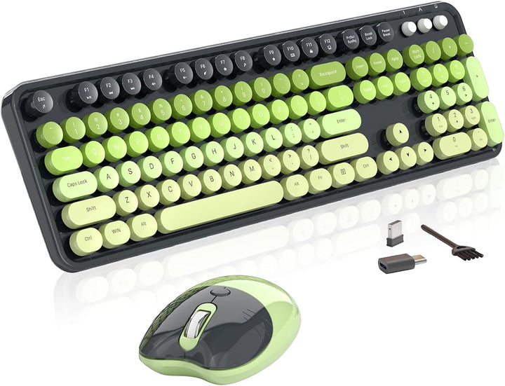 Teclado y ratón inalámbricos, MOFII con teclas redondas de 104 tecl...