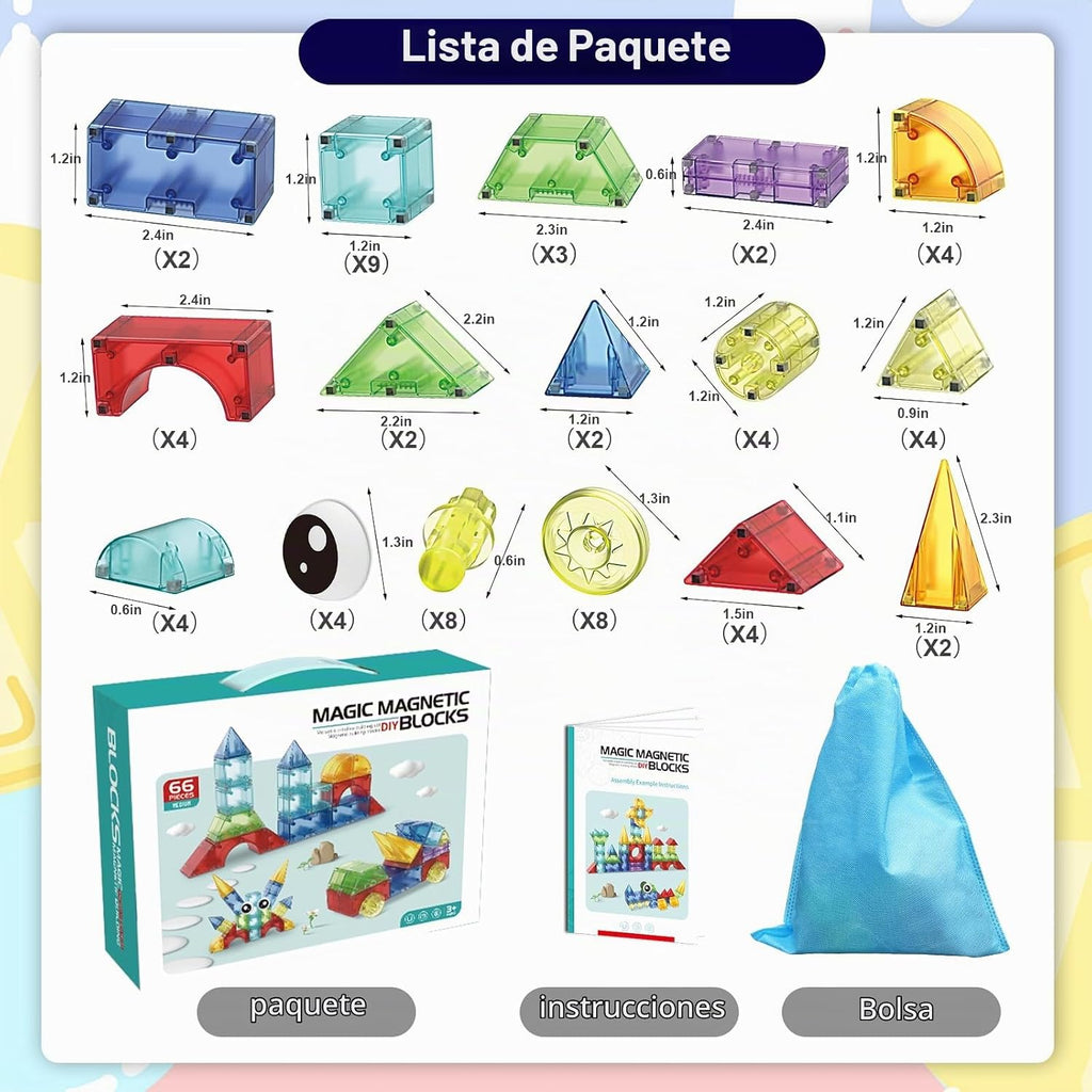 Huaker Bloques Magnéticos, 66 PIEZAS Juguetes de Construcción