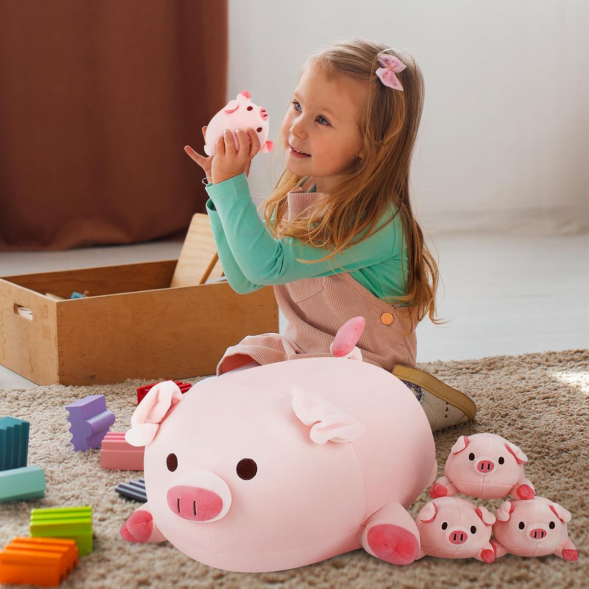 Achwishap - 5 peluches de cerdo de 16 pulgadas, Familia Cerdo Rosa-mamá y niños