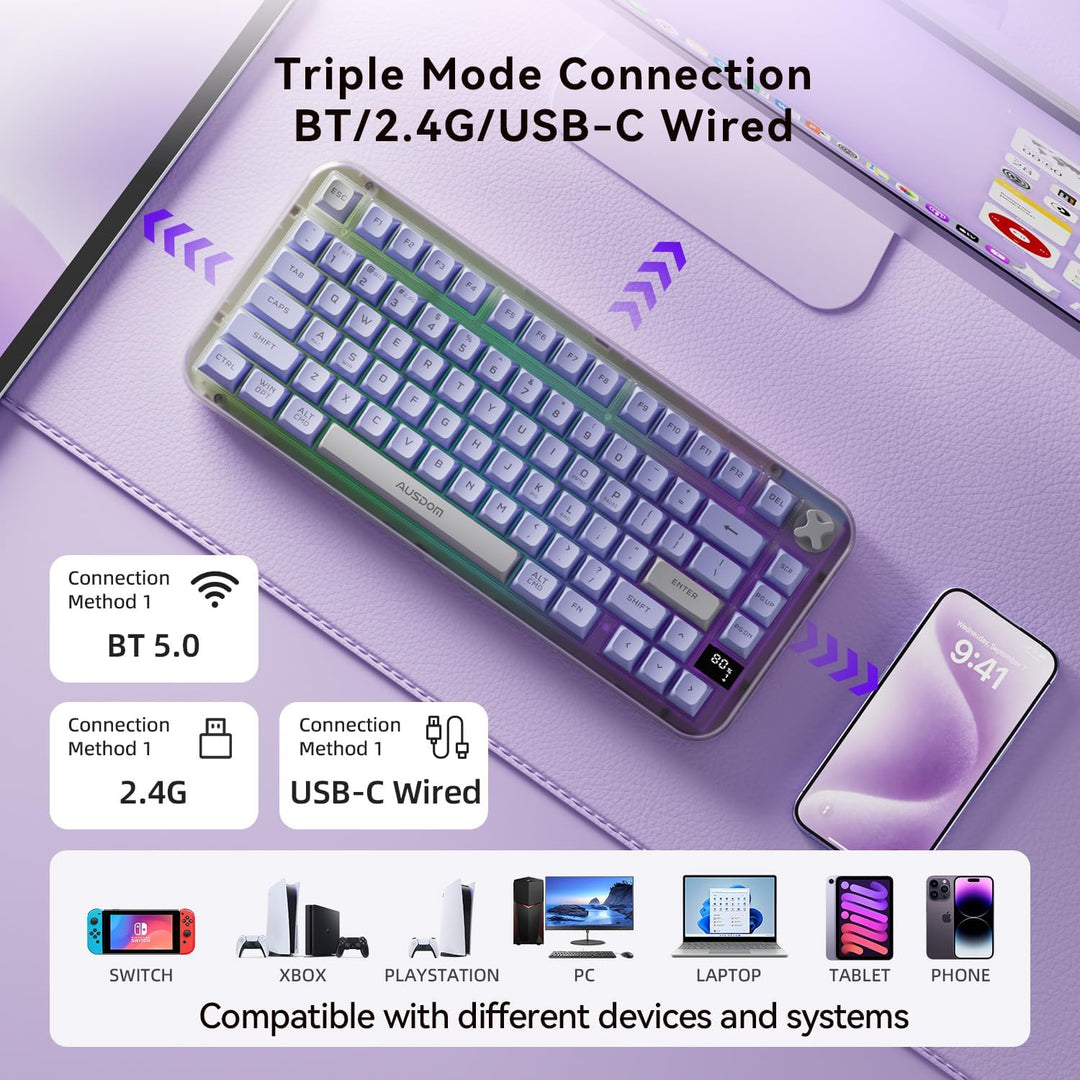 AUSDOM K75pro Teclado Inalámbrico Cremoso para Juegos, Teclado de C...