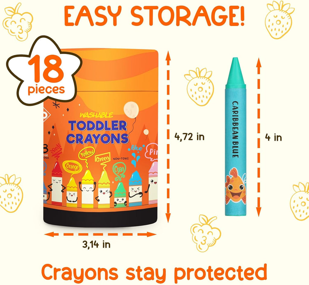 ZENO Crayones jumbo de 18 colores, no tóxicos y lavables para niños pequeños (1-3) y niños (4-8), crayones grandes fáciles de sostener, perfectos para viajes, arte y actividades de la primera infancia