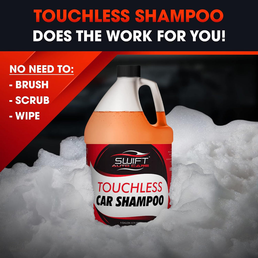 Swift - Champú para lavado de autos sin contacto (1 galón), no requiere cepillado, jabón de coche de alta espuma, para trabajo pesado, detergente automotriz para cañón de espuma, funciona en
