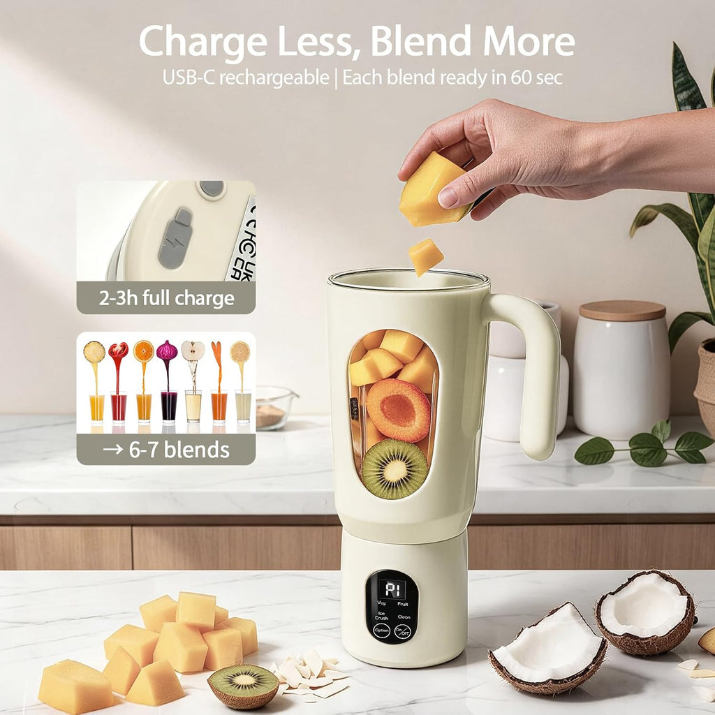 Batidora portátil para batidos, 580ML USB-C recargable Juicer Cup (beige)