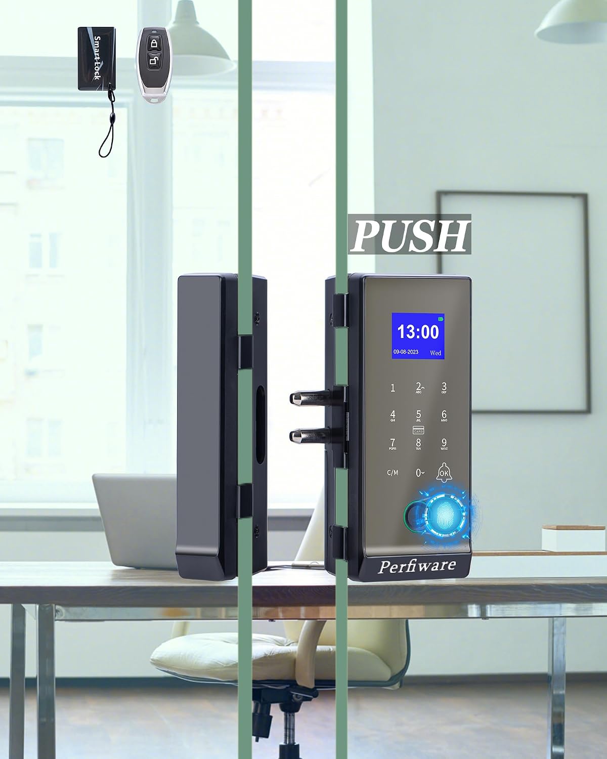 Cerradura de puerta de vidrio inteligente, cerradura de puerta de vidrio biométrica con huella dactilar 4 en 1, LG2315, 2024, sin taladro, sin llave, cerraduras de puerta mejoradas, ideal para oficina, hogar, hotel, apartamento