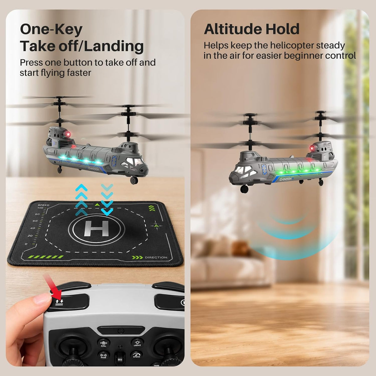 Geyiie Helicóptero RC con rotor en tándem con controles de una sola tecla