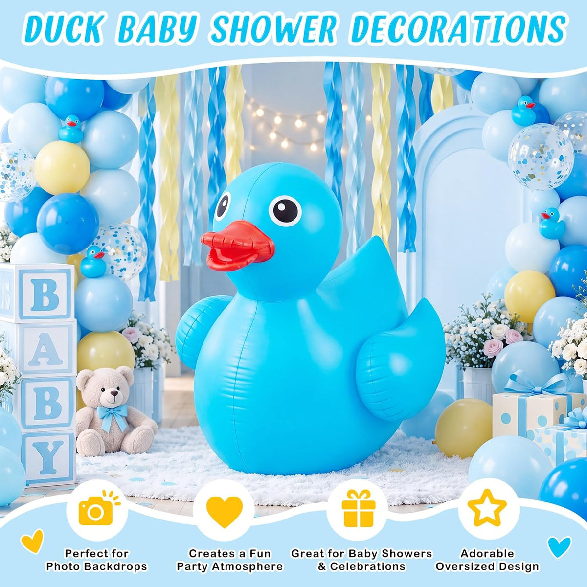 Hungdao Pato inflable gigante de 5 pies, enorme pato de goma, flotador inflable de piscina para adultos, verano, playa, piscina, decoración de fiesta