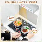 Juguete de Cocina de Juego de Madera Interactivo para Niños – Luces y Sonidos Realistas, Diseño de Esquina con 8 Accesorios, Regalo para Niñas y Niños de 3+ Años