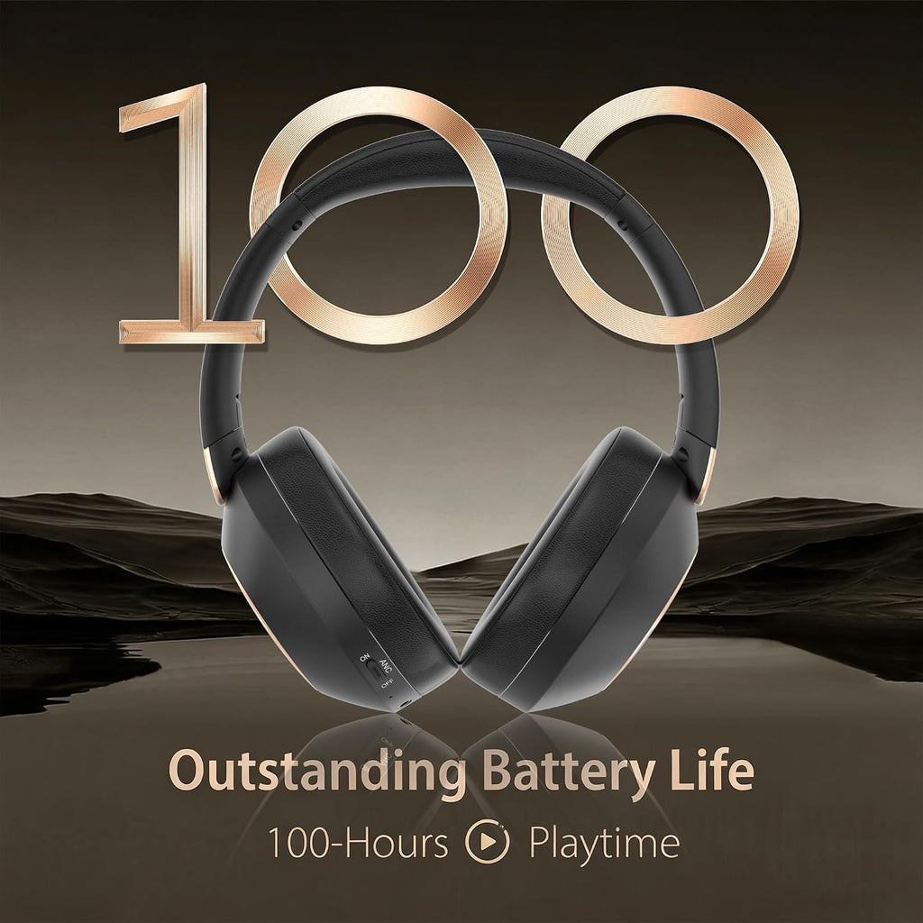 Auriculares con cancelación activa de ruido, 100 horas de reproducción, auriculares inalámbricos Bluetooth, auriculares Bluetooth con micrófono, auriculares inalámbricos sobre la oreja con