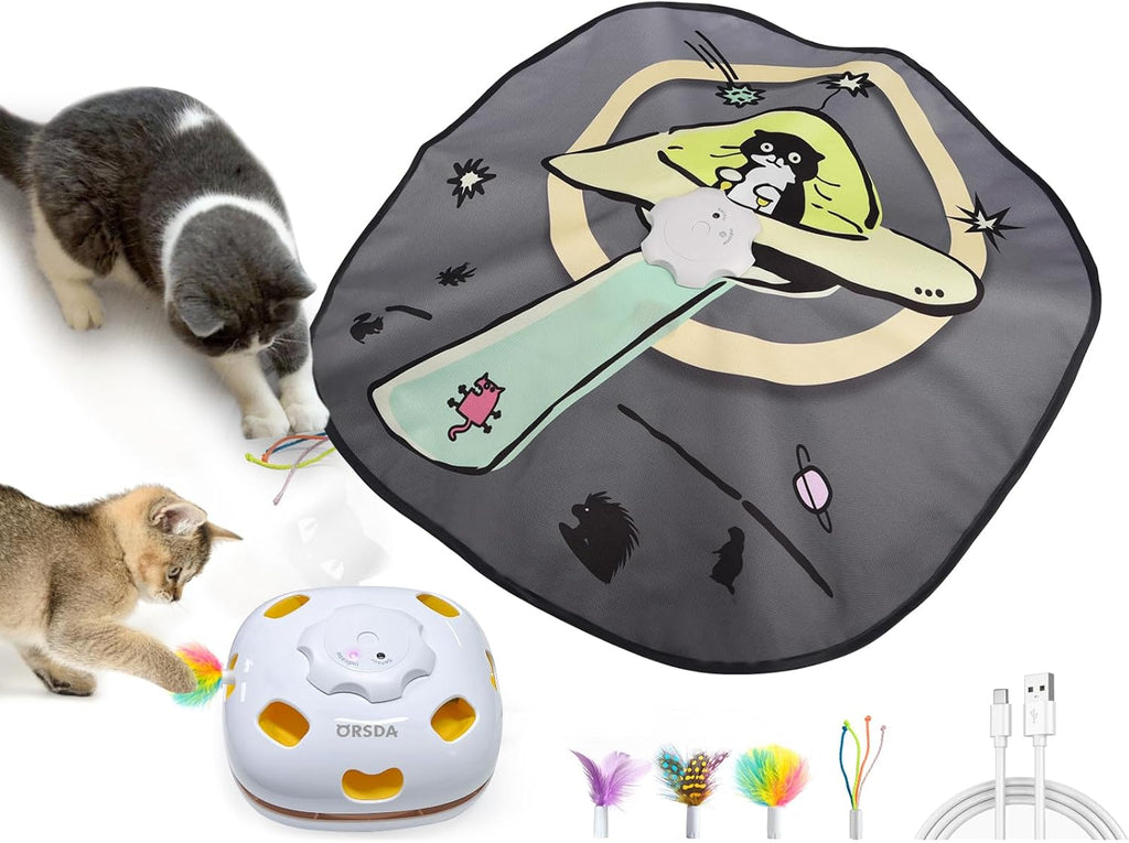 ORSDA Juguetes interactivos 4 en 1 para gatos - Juguetes automáticos para gatos de interior y gatitos, ratones de 8 agujeros Whack-A-Mole, juego de escondite con movimiento inteligente con 5 piezas de