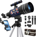 Telescopio para niños y principiantes, 2.756 in de apertura (15X-150X) AZ Mount Telescopios para astronomía, telescopio refractor portátil con trípode, adaptador de teléfono