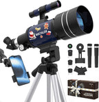Telescopio para niños y principiantes, 2.756 in de apertura (15X-150X) AZ Mount Telescopios para astronomía, telescopio refractor portátil con trípode, adaptador de teléfono
