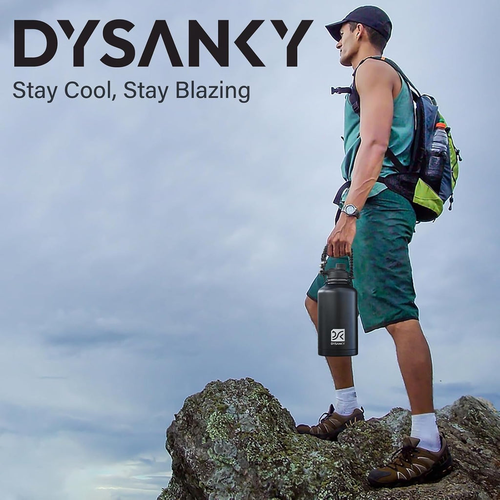 DYSANKY Botella de agua aislada | Metal al vacío de acero inoxidable grueso | Jarra de agua portátil grande de medio galón para gimnasio y senderismo con pajilla, bolsa de transporte, correa para asa