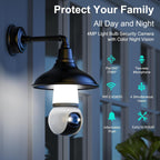Lámpara Hawkray - Cámara de seguridad con bombilla de luz, paquete de 2, WiFi de doble banda de 2.4 GHz y 5 GHz, visión nocturna a todo color 2K, cámara inalámbrica de inclinación panorámica de 360° para