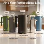 SterlingPro Cafetera de prensa francesa de acero inoxidable con aislamiento no tóxico, 34 onzas, cafetera de doble pared de metal aislada, sin plástico, tacto frío, acabado espejo, hace hasta 8 tazas