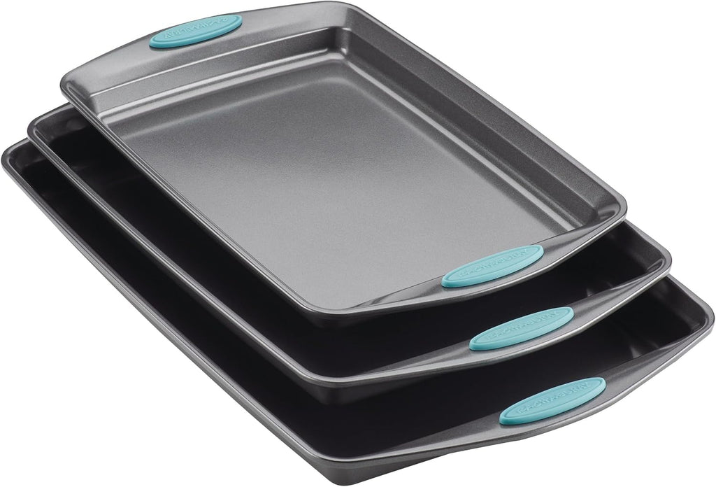 Rachael Ray Juego de bandejas antiadherentes para hornear, 3 piezas, gris