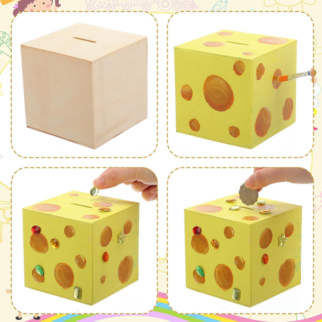 DoubleFill Paquete de 6 kits de manualidades de pintura de banco de madera para niños, banco de bloques de madera sin terminar, incluye 12 pinturas de color, 2 pinceles, 200 diamantes acrílicos, kits