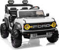 First Ride On - Coche de juguete con licencia Ford Bronco Raptor de 24 V y 2 plazas para niños, coche eléctrico con batería, control remoto con luces LED, música, alta y baja velocidad (24 V, blanco)