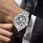 Tiong Reloj mecánico para hombre, de acero inoxidable, automático, con esqueleto, impermeable, para el día del padre, regalo