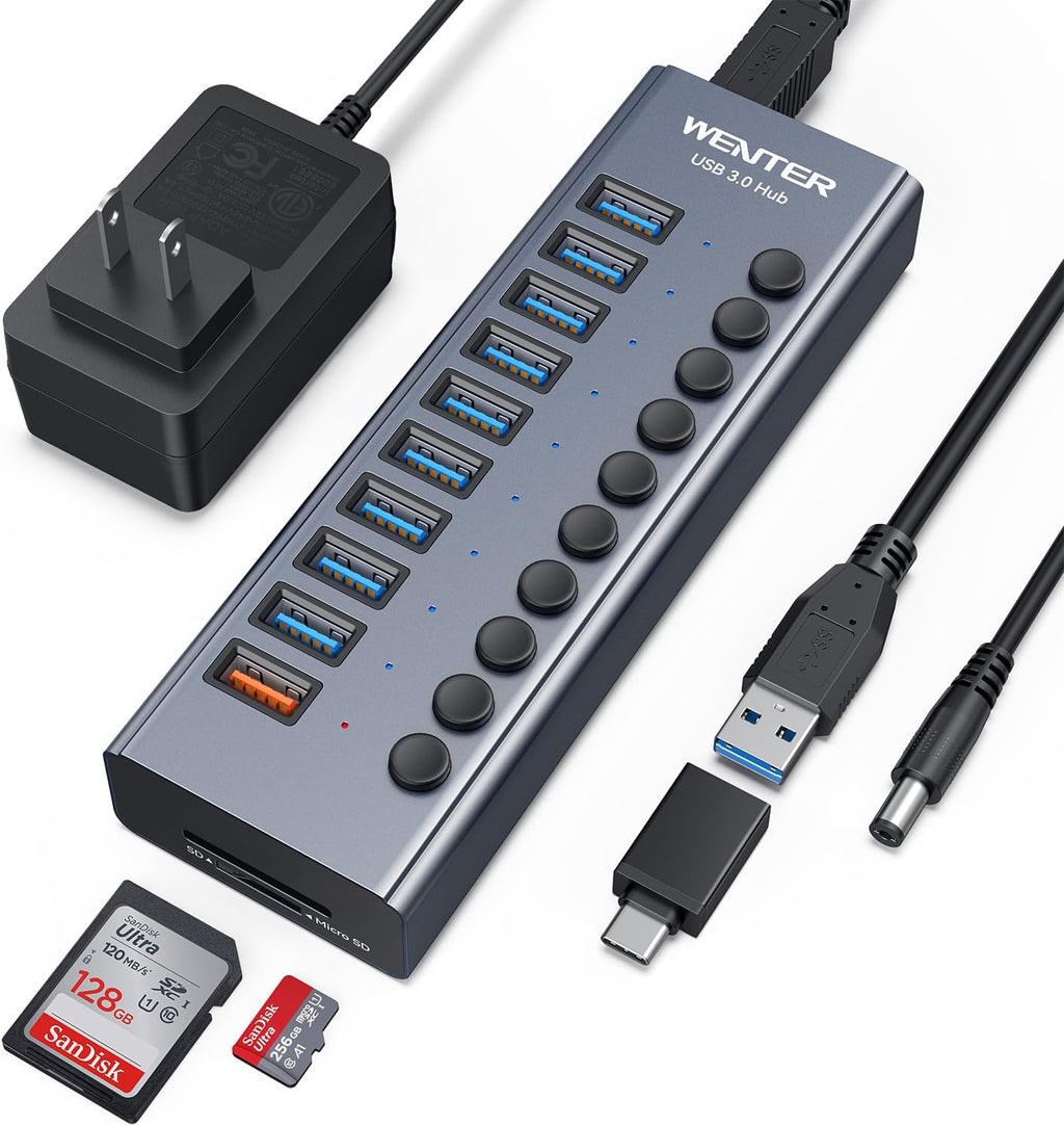 WENTER, hub USB 3.0 de 10 puertos, alimentado