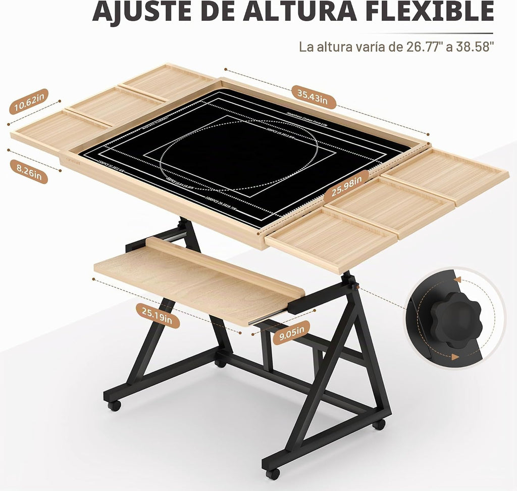 Mesa de rompecabezas de madera con ruedas móviles para rompecabezas de 1500 piezas, tablero de rompecabezas con cajones, superficie de fieltro, altura e inclinación ajustables, regalo de Navidad