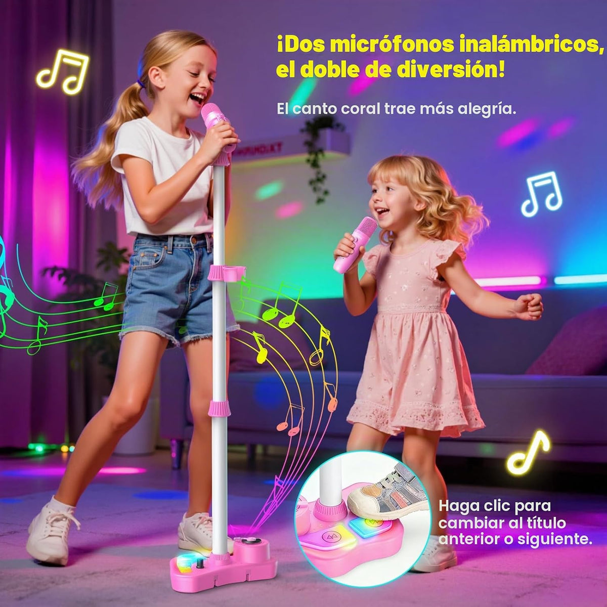 Máquina de karaoke para niños de 3, 4, 5, 6, 7, 8 años, micrófono recargable para niños, regalo de Navidad, cumpleaños, juguete para cantar para niñas de 3 a 5 4 a 6 años, altavoz Bluetooth con 2