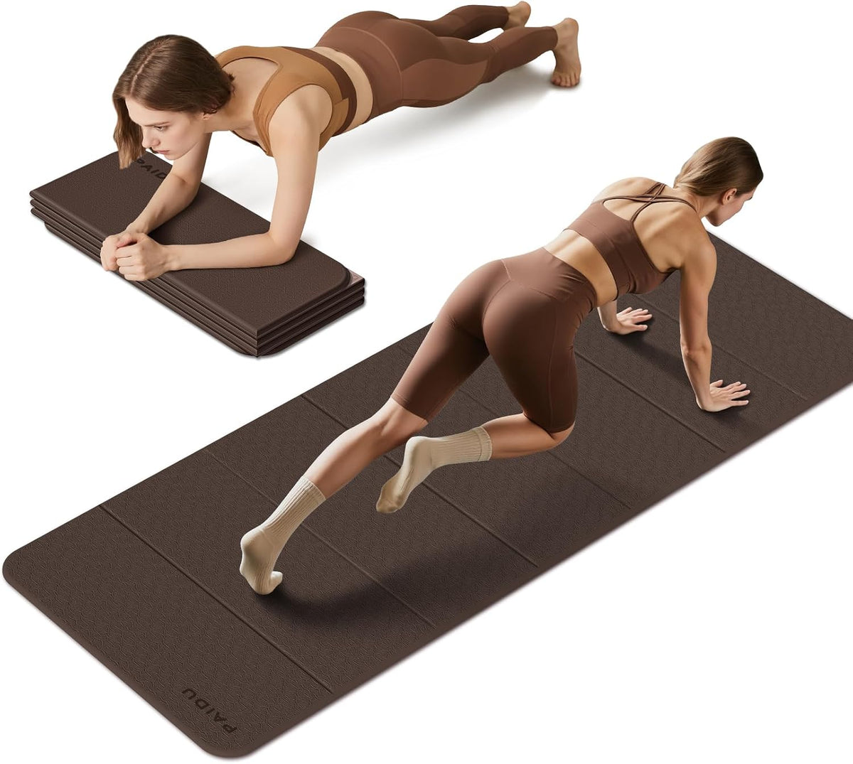 PAIDU Esterilla de yoga plegable para fitness, extra gruesa de 2/5 pulgadas (0.394 in) | TPE antideslizante certificado SGS | 75 x 26 pulgadas extra larga | portátil y fácil de almacenar | para yoga