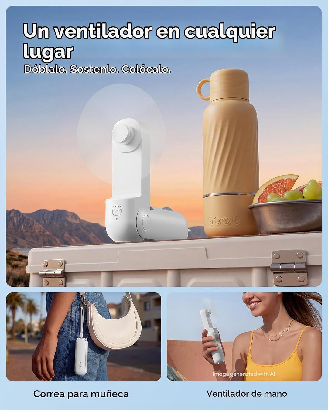 GAIATOP Ventilador de Mano Portátil, Mini Ventiladores de Viaje Ple...