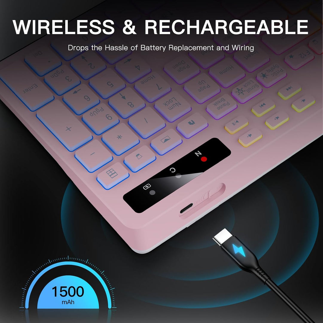 Soueto Teclado inalámbrico con retroiluminación RGB de 7 colores, t...