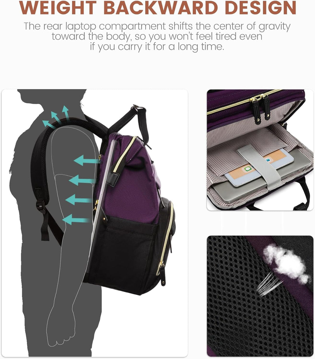 LOVEVOOK - Mochila para laptop de mujer, 15.6'' impermeable...