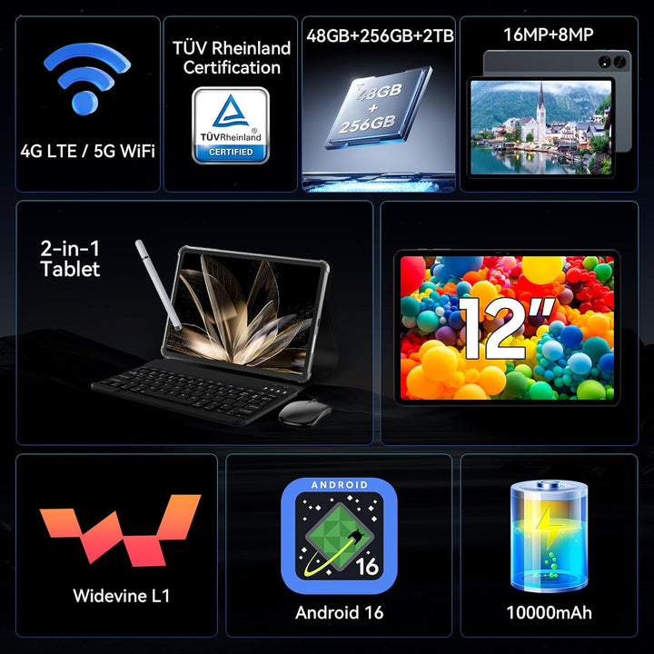Tableta mejorada 2026 de 12,2 pulgadas, tableta Android 16 con tecl...