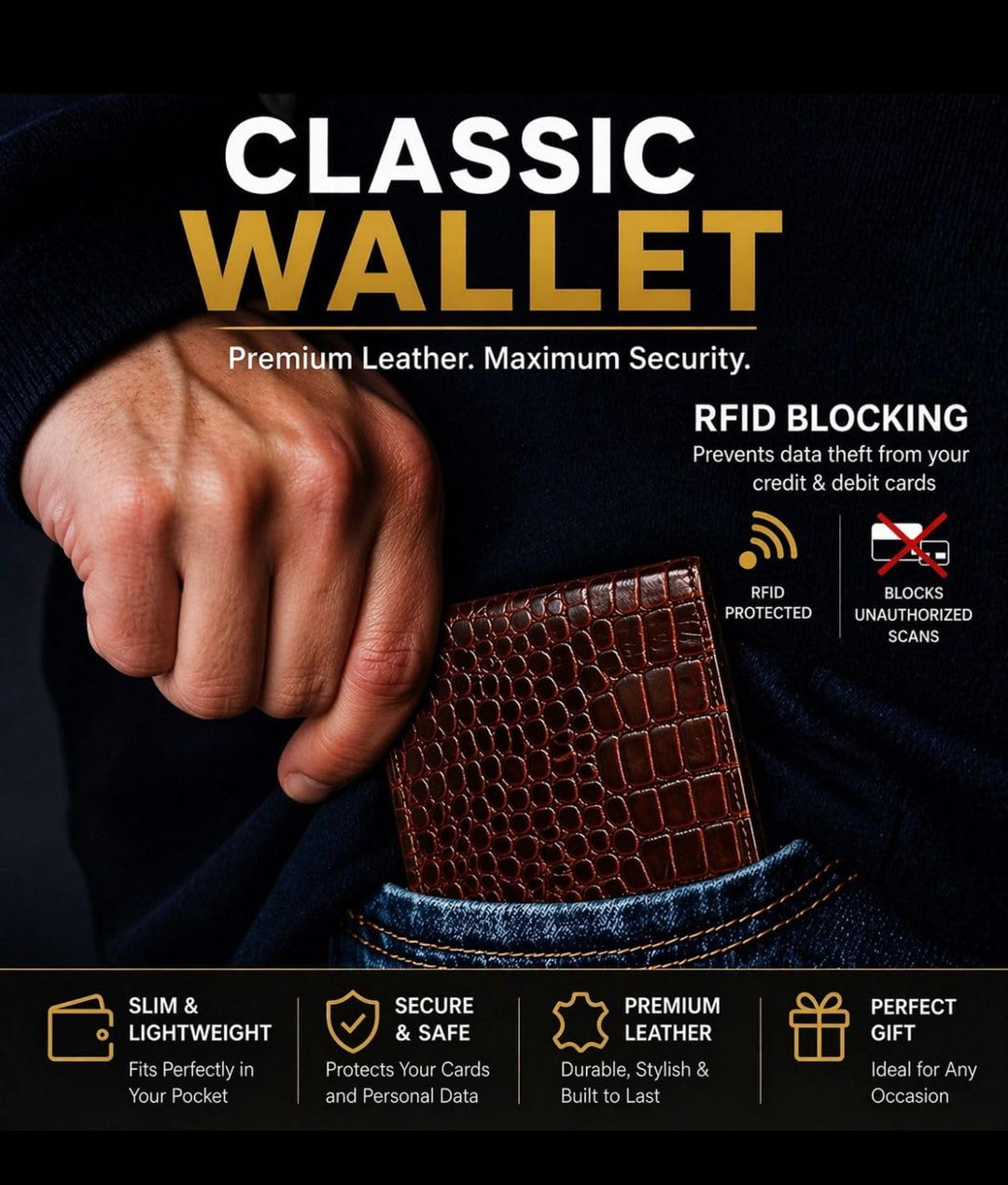 Cartera de cuero para hombre - Bloqueo RFID, delgada y elegante con...