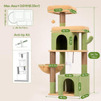 Globlazer Cactus Cat Tree Tower 2 Condo Kitten Scratching Post, F54, Verde