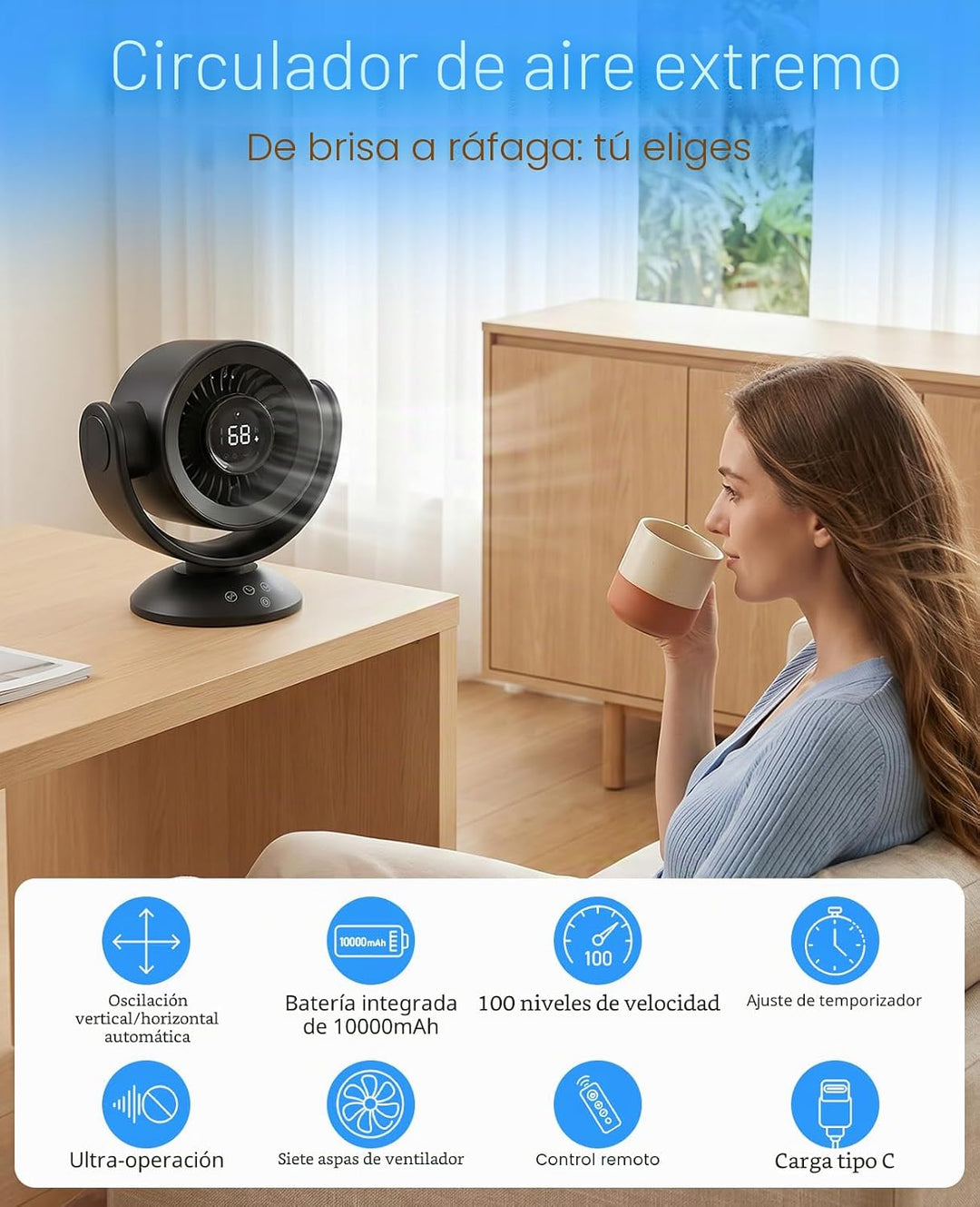 Ventilador para dormitorio, ventiladores de escritorio, ventilador...