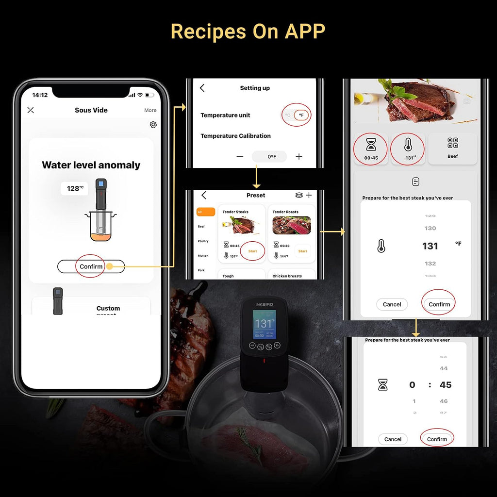 INKBIRD WIFI Sous Vide Cooker y 44 piezas de bomba selladora al vacío Sous Vide Kits de inicio con 30 bolsas de Sous Vide, recetas en la aplicación, máquina Sous-Vide de 1000 W para bistec