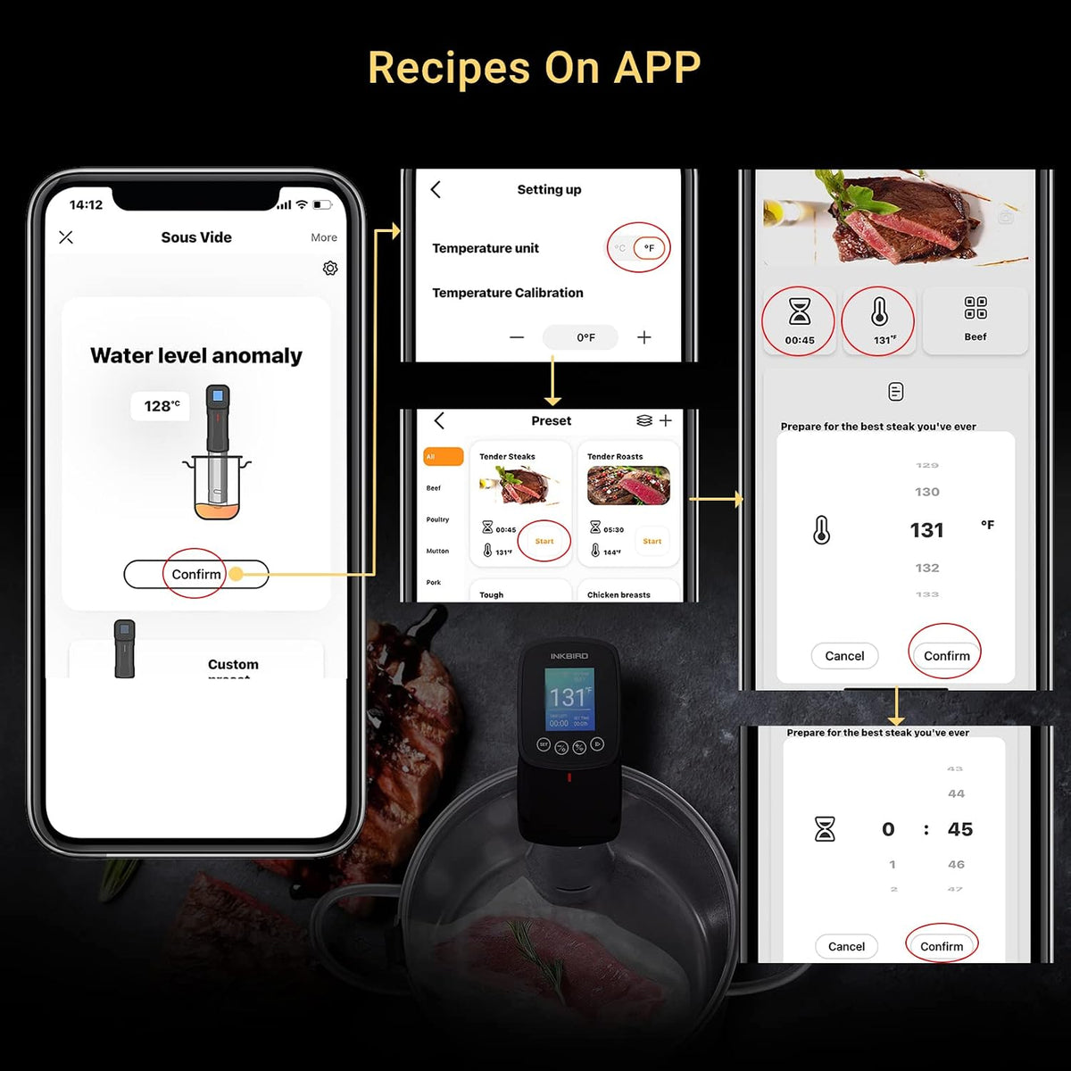 INKBIRD WIFI Sous Vide Cooker y 44 piezas de bomba selladora al vacío Sous Vide Kits de inicio con 30 bolsas de Sous Vide, recetas en la aplicación, máquina Sous-Vide de 1000 W para bistec