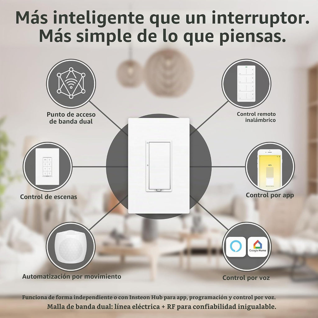 Insteon Interruptor de pared inteligente de encendido/apagado, luces, ventiladores y motores de hasta 1HP - 2477S