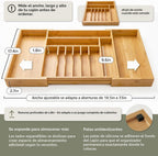 Organizador de cajones de cubiertos y utensilios, 18.5-33 pulgadas, bambú