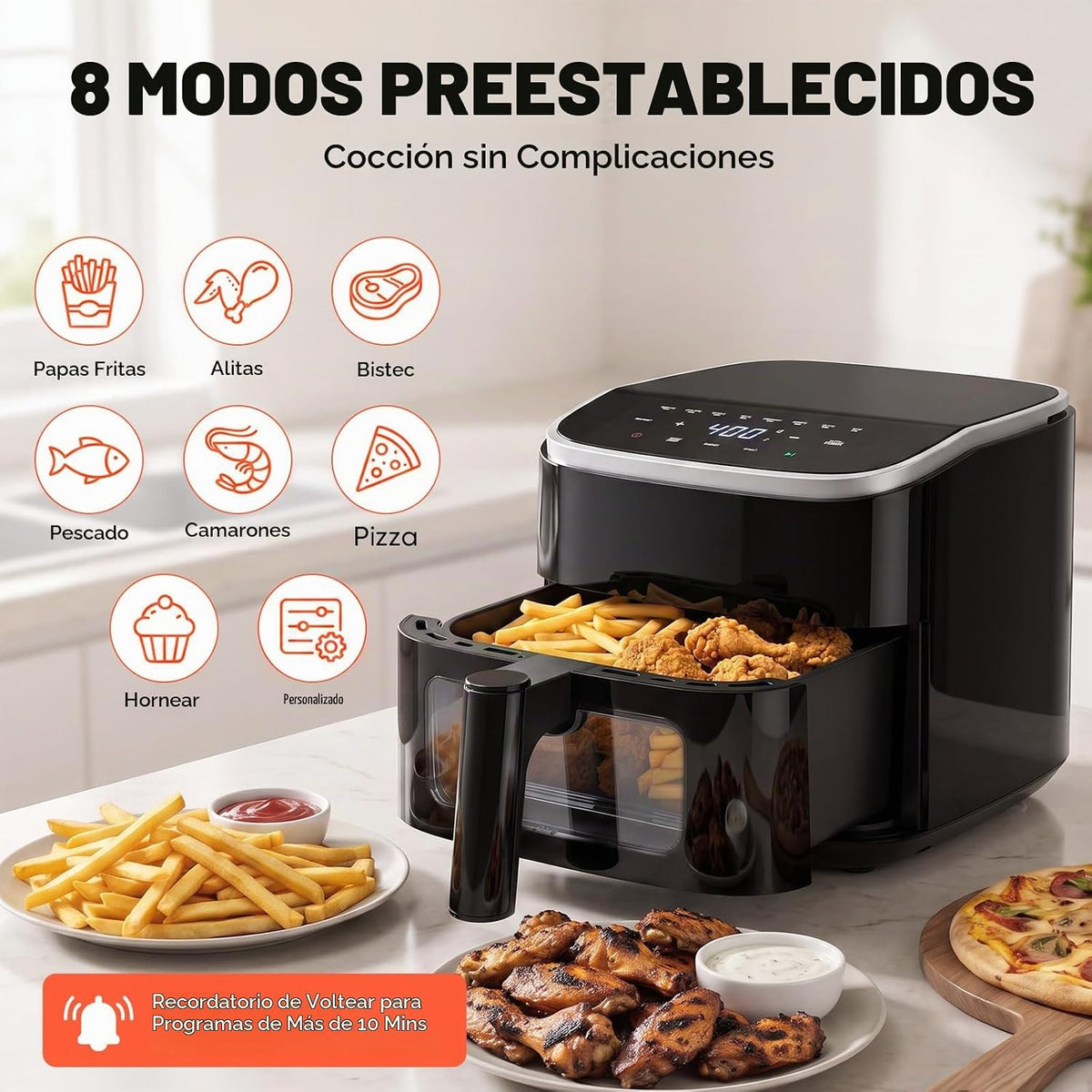 OLIXIS Freidora de aire de 4 cuartos con ventana visible, freidora de aire digital de 1500 W con pantalla táctil con 8 ajustes preestablecidos, apagado automático y cesta antiadherente apta para