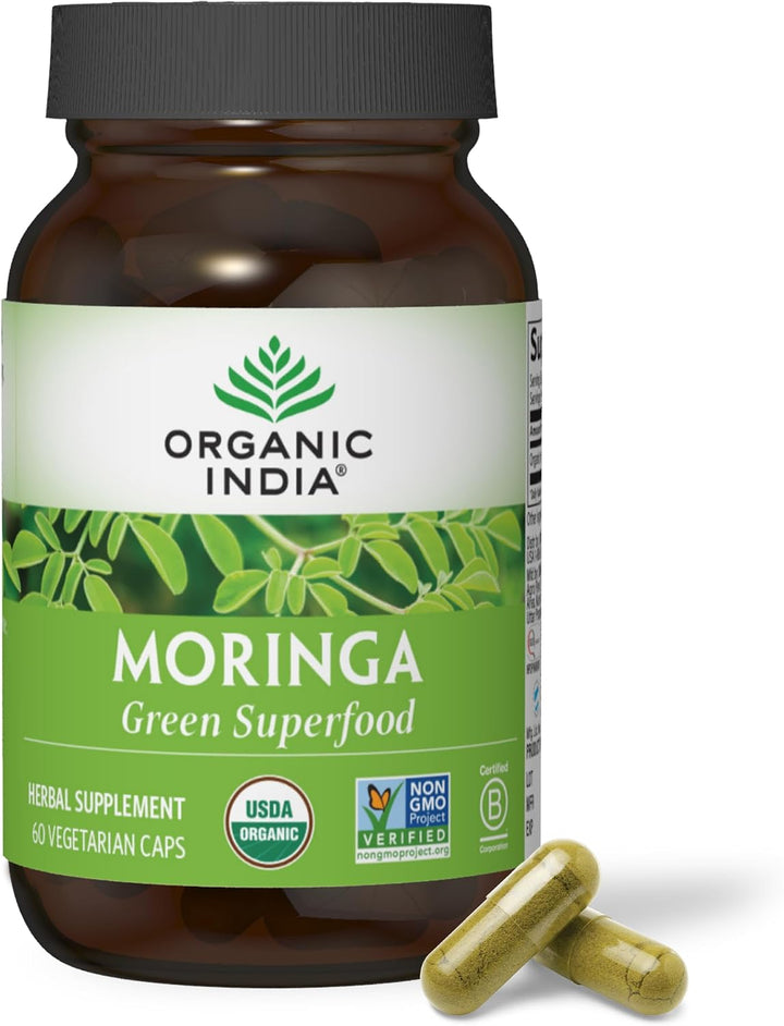 ORGANIC INDIA Cápsulas de Moringa Orgánicas - Suplemento de Hoja de...