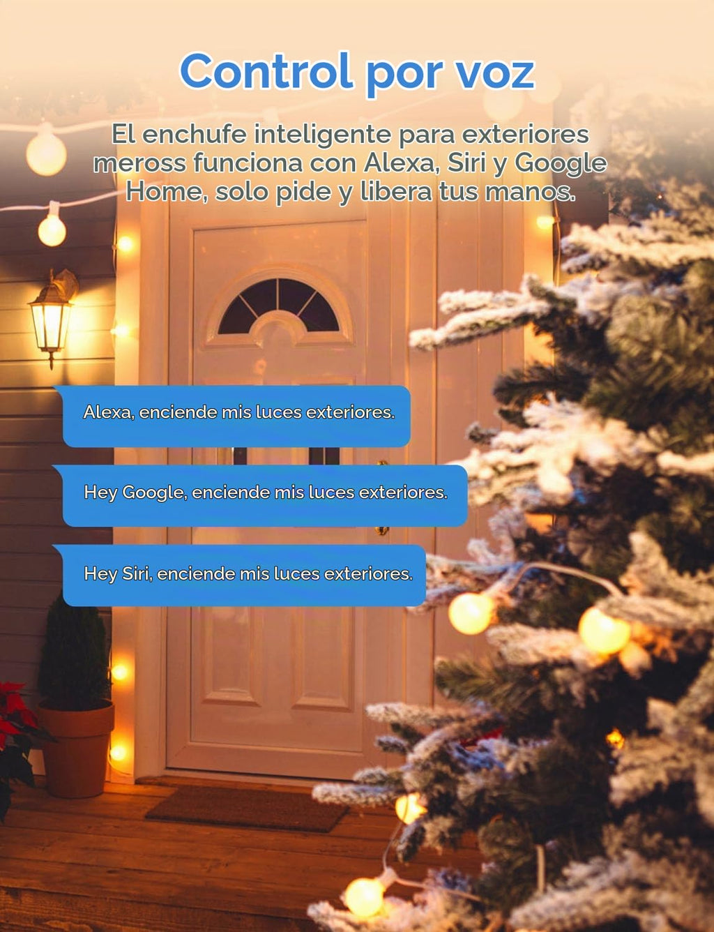 meross - Enchufe inteligente para exteriores, salida Wi-Fi para exteriores con 3 enchufes independientes compatibles con Apple Homekit, Alexa y SmartThings, control de voz y remoto, temporizador, solo